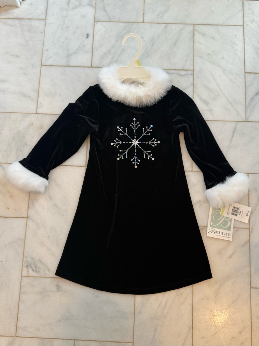 NWT velvet & fur cuff holiday dress (beaded snowflake design)